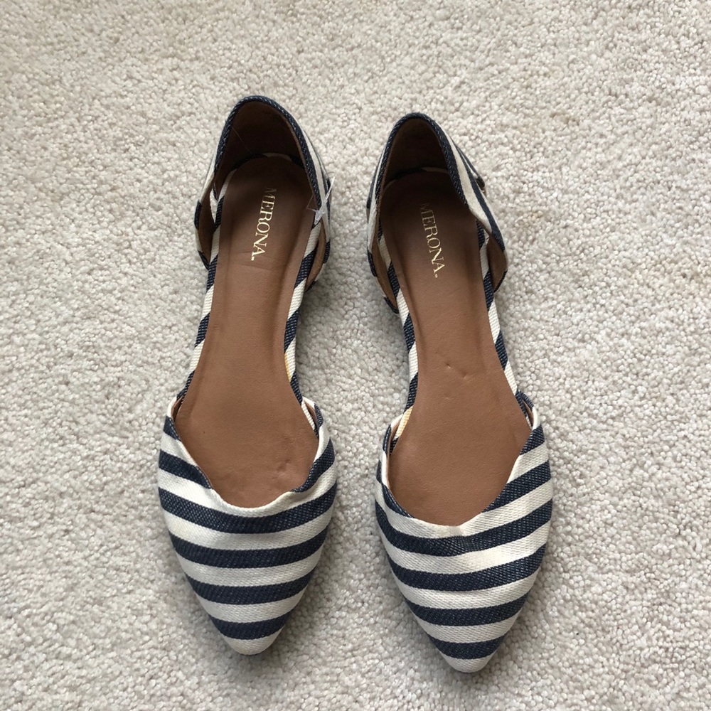 Blue & White Striped Flat Shoe